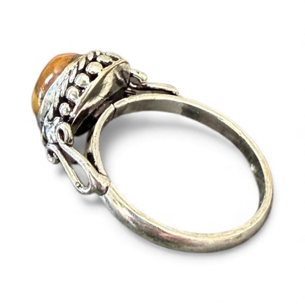 Handcrafted silver plated tigers eye ring size 8 - Picture 3 of 4